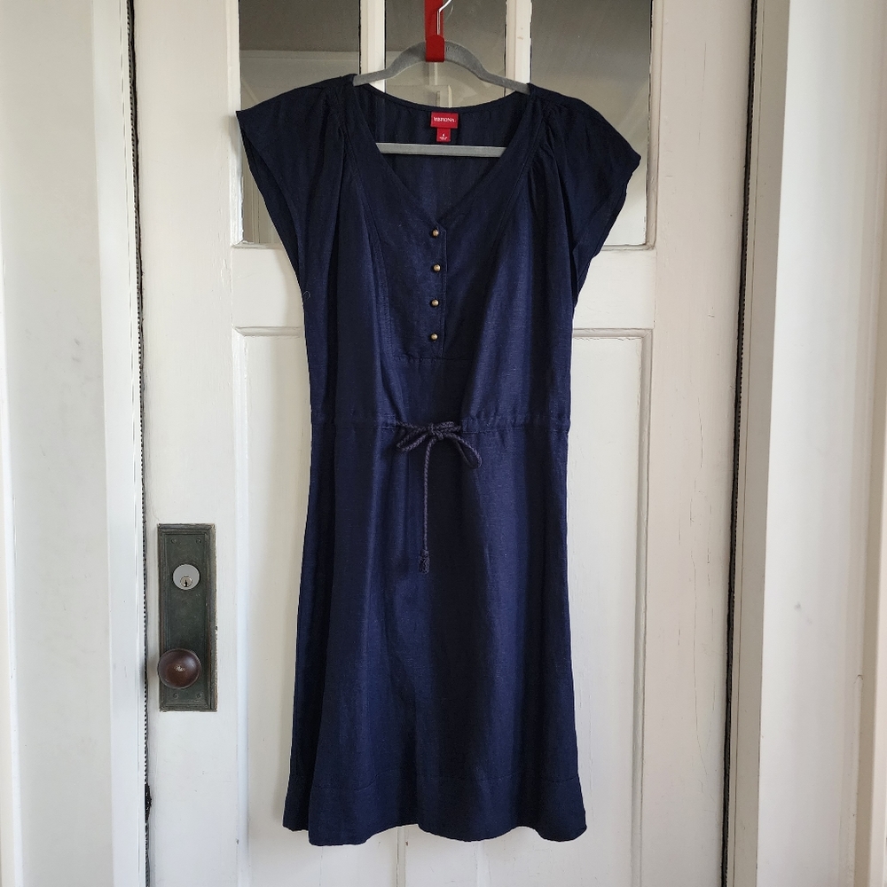 Merona Navy Linen Blend Midi Dress, Sz 4